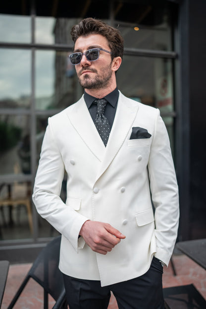 White Double Breasted Blazer - BRABION