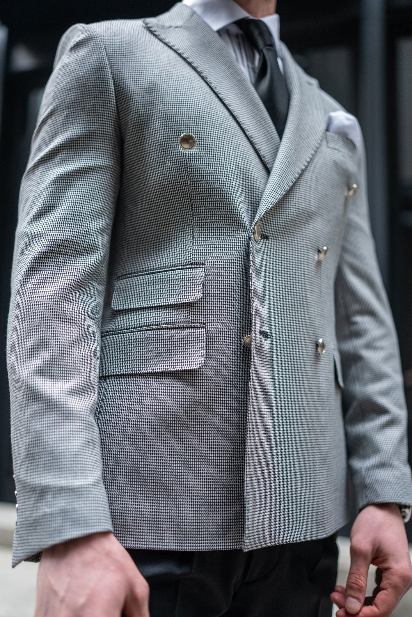 White Houndstooth Double Breasted Blazer - BRABION