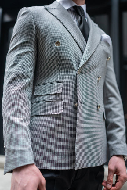 White Houndstooth Double Breasted Blazer - BRABION
