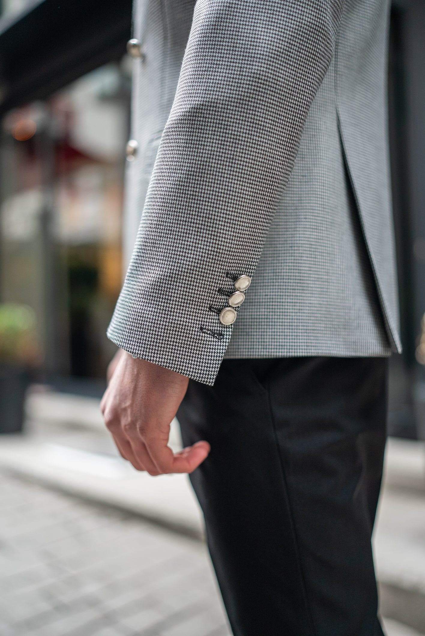 White Houndstooth Double Breasted Blazer - BRABION