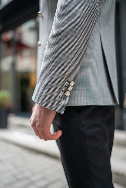 White Houndstooth Double Breasted Blazer - BRABION