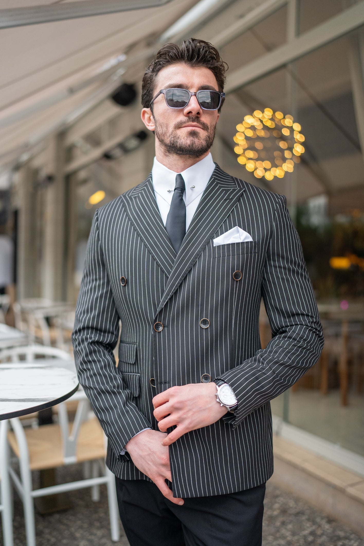 Black Striped Double Breasted Blazer - BRABION