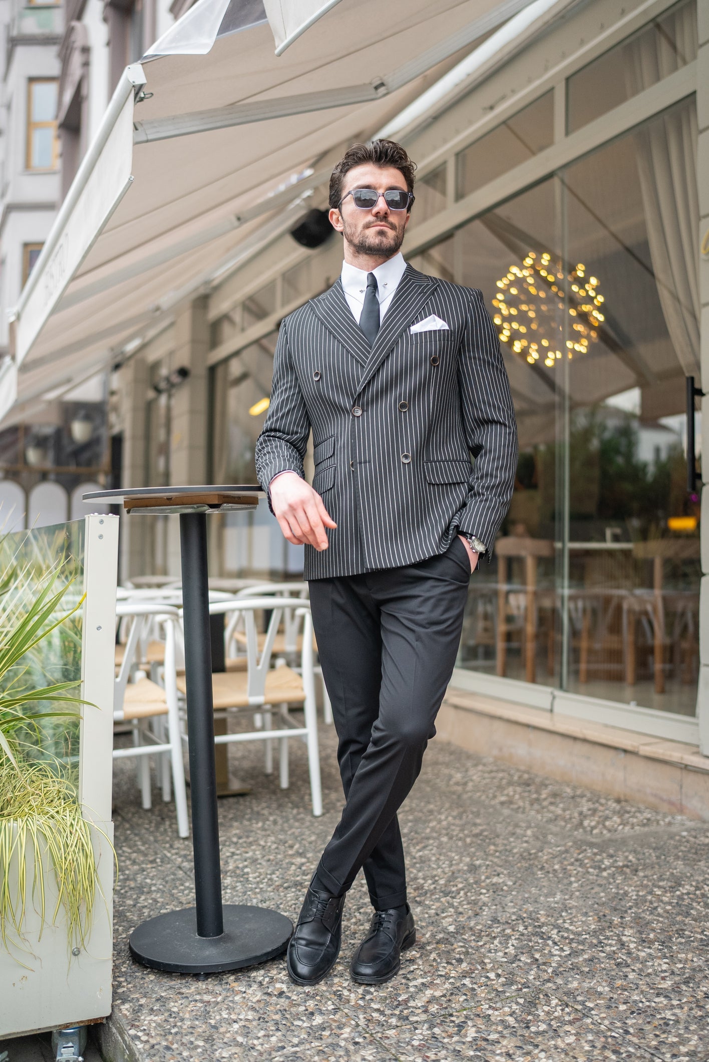 Black Striped Double Breasted Blazer - BRABION