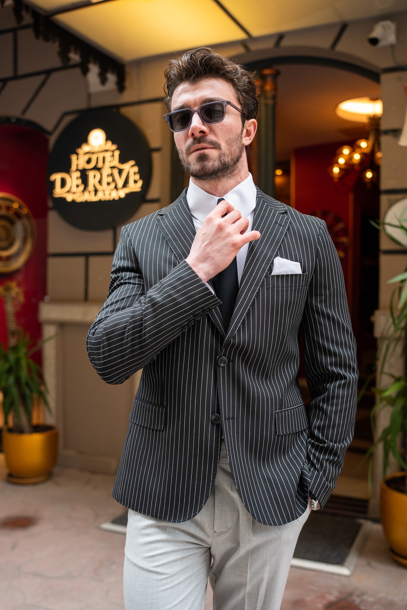 Black Striped Single Breasted Blazer - BRABION