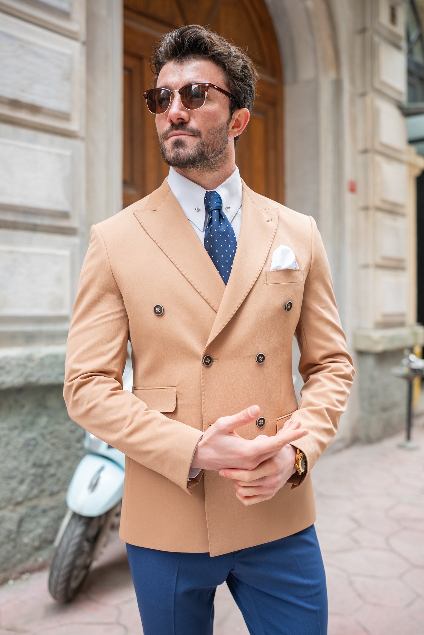 Camel Double Breasted Blazer - BRABION