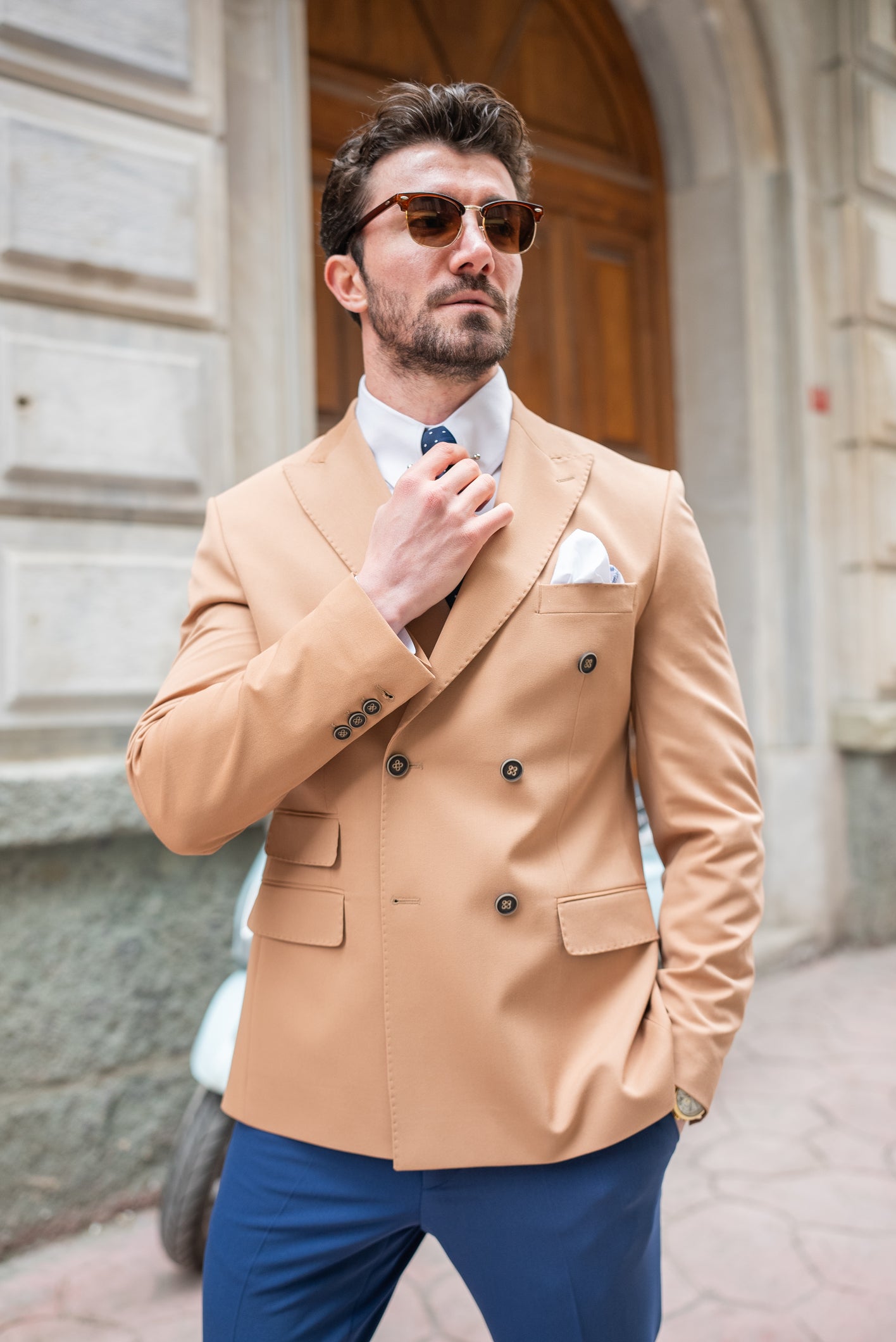 Camel Double Breasted Blazer - BRABION