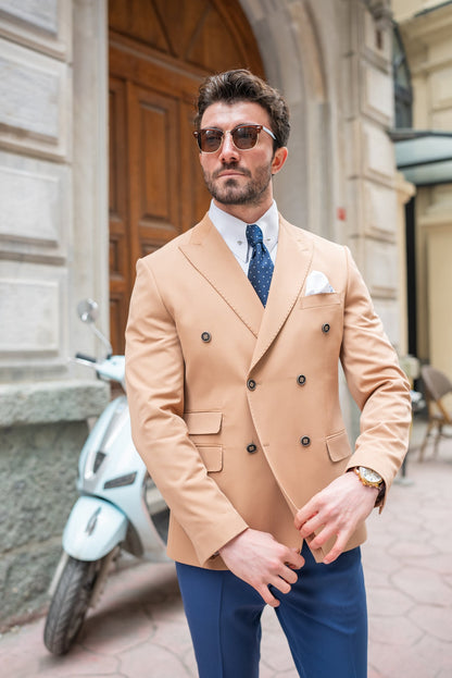 Camel Double Breasted Blazer - BRABION