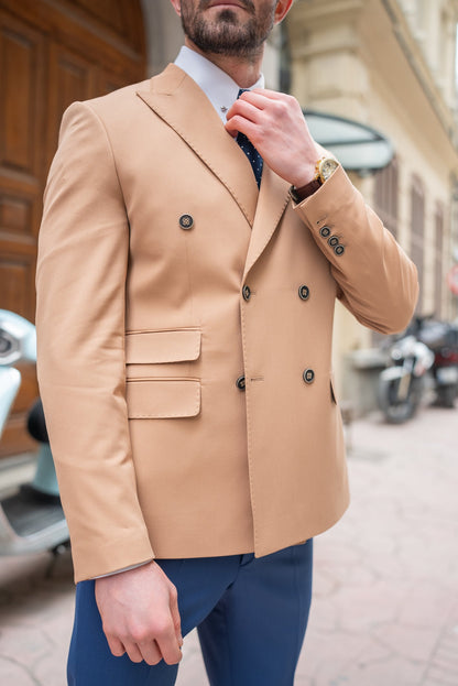 Camel Double Breasted Blazer - BRABION