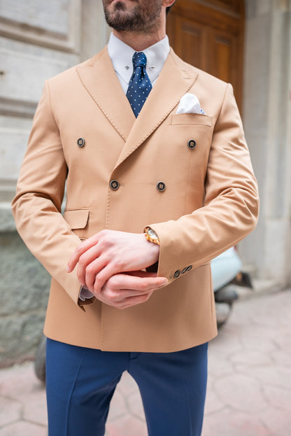 Camel Double Breasted Blazer - BRABION