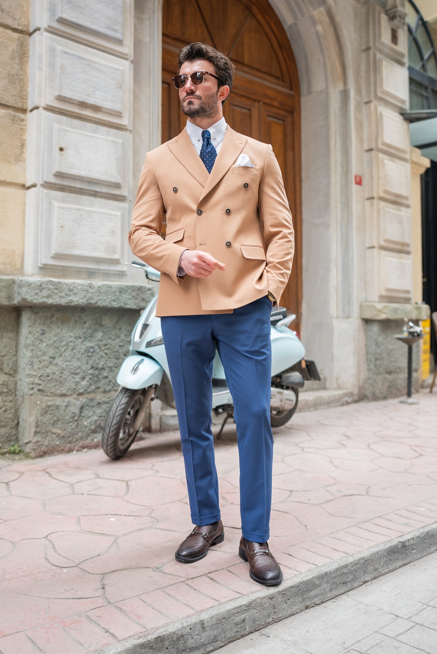 Camel Double Breasted Blazer - BRABION