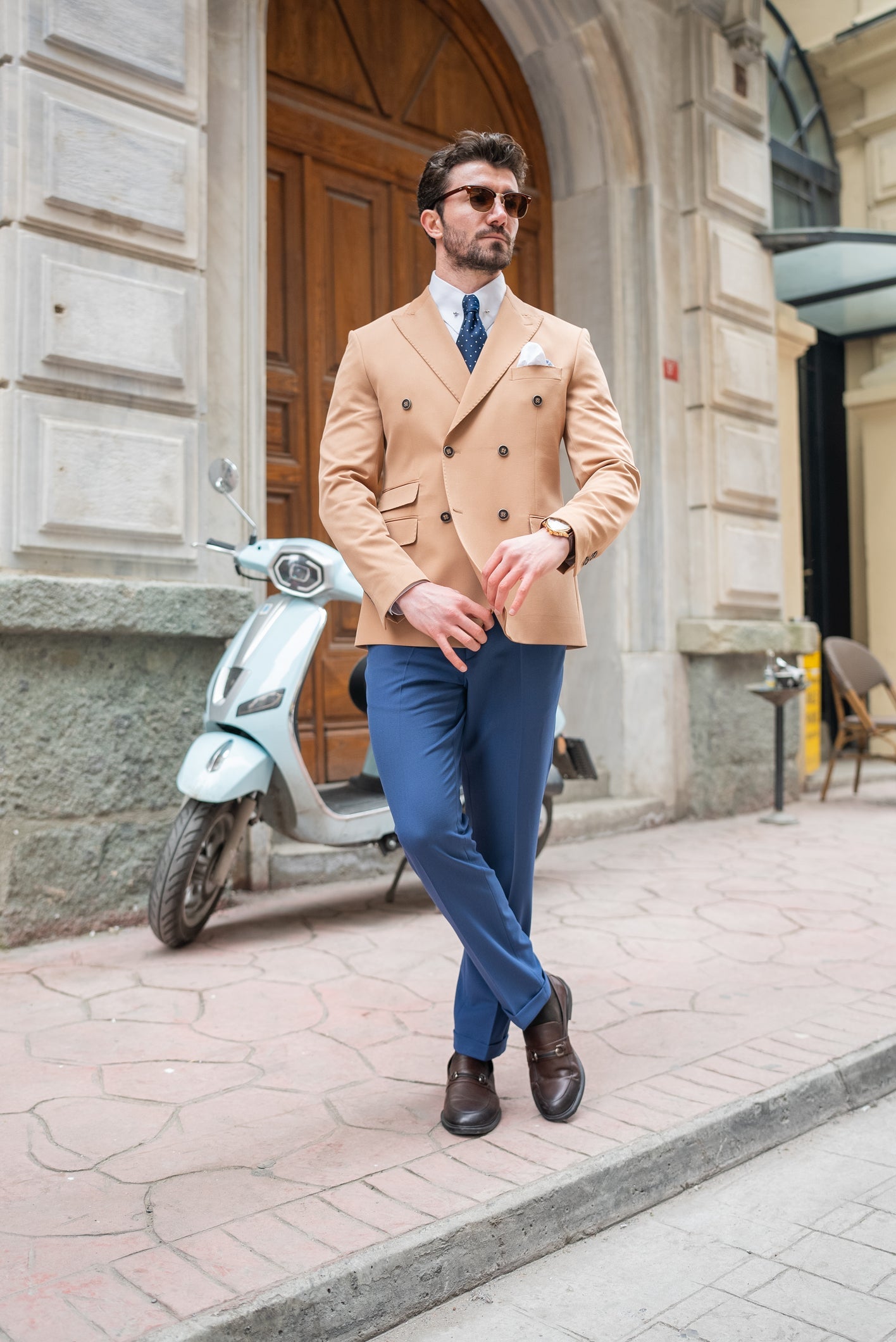 Camel Double Breasted Blazer - BRABION