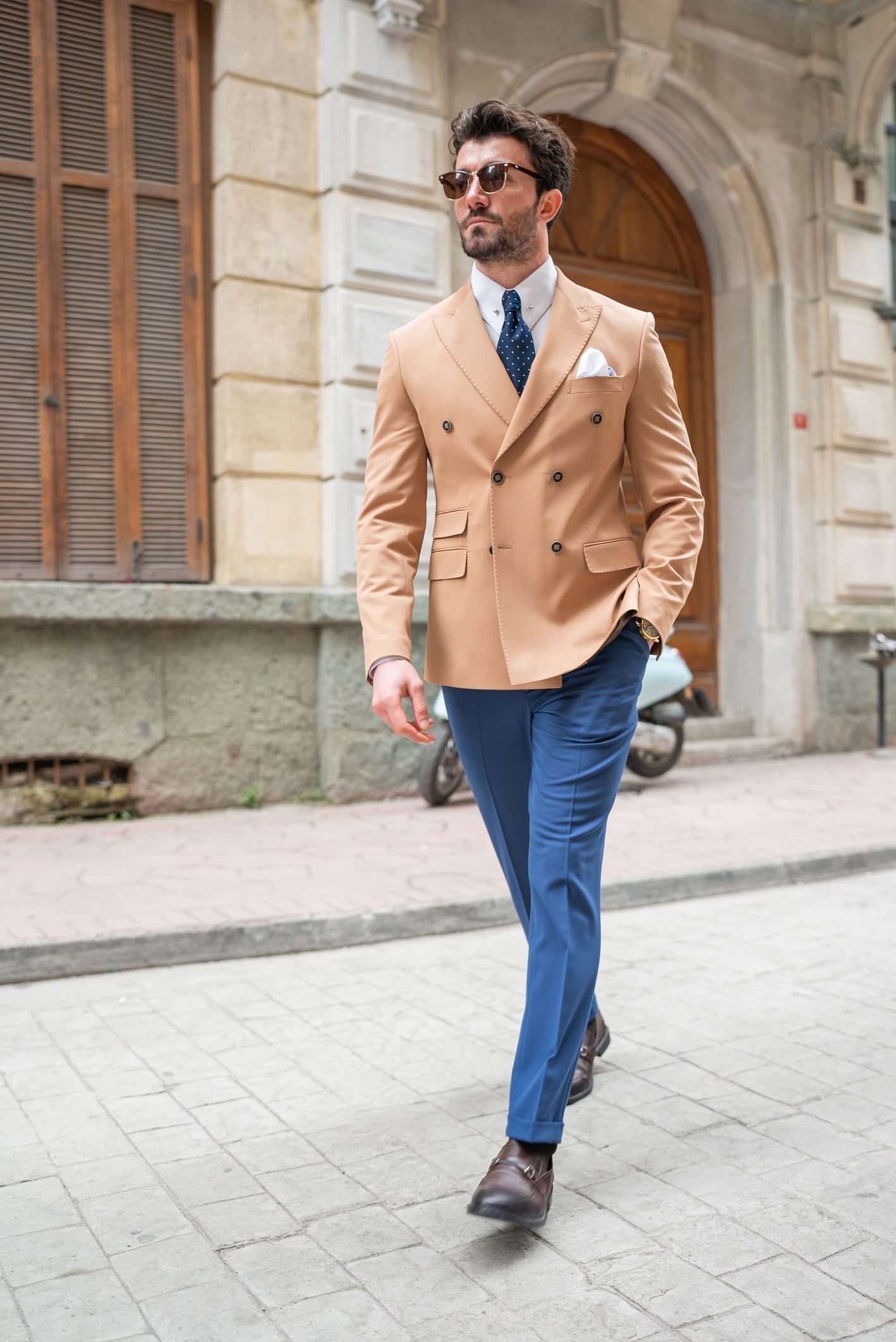 Camel Double Breasted Blazer - BRABION