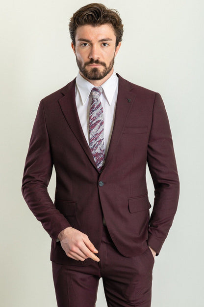 Brabion Elio Maroon Slim Fit Notch Lapel 2 Piece Suit