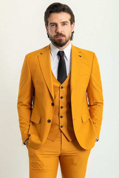 Brabion Elio Mustard Slim Fit Notch Lapel 3 Piece Suit