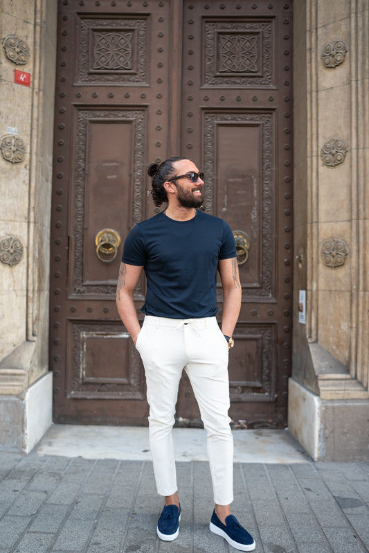 Brabion Maison White Slim Fit Pants: Versatile Elegance for Every Occasion