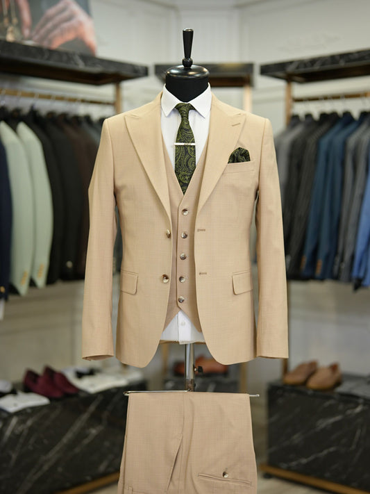 Brabion Maison Camel Slim Fit Check Suit