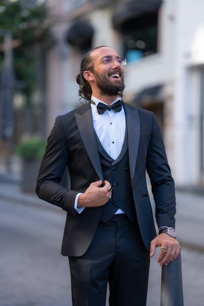 Brabion Alonso Black Slim Fit Peak Lapel Tuxedo