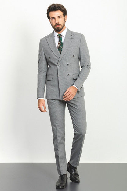 Brabion Rocco Gray Slim Fit 2 Piece Double Breasted Striped Suit