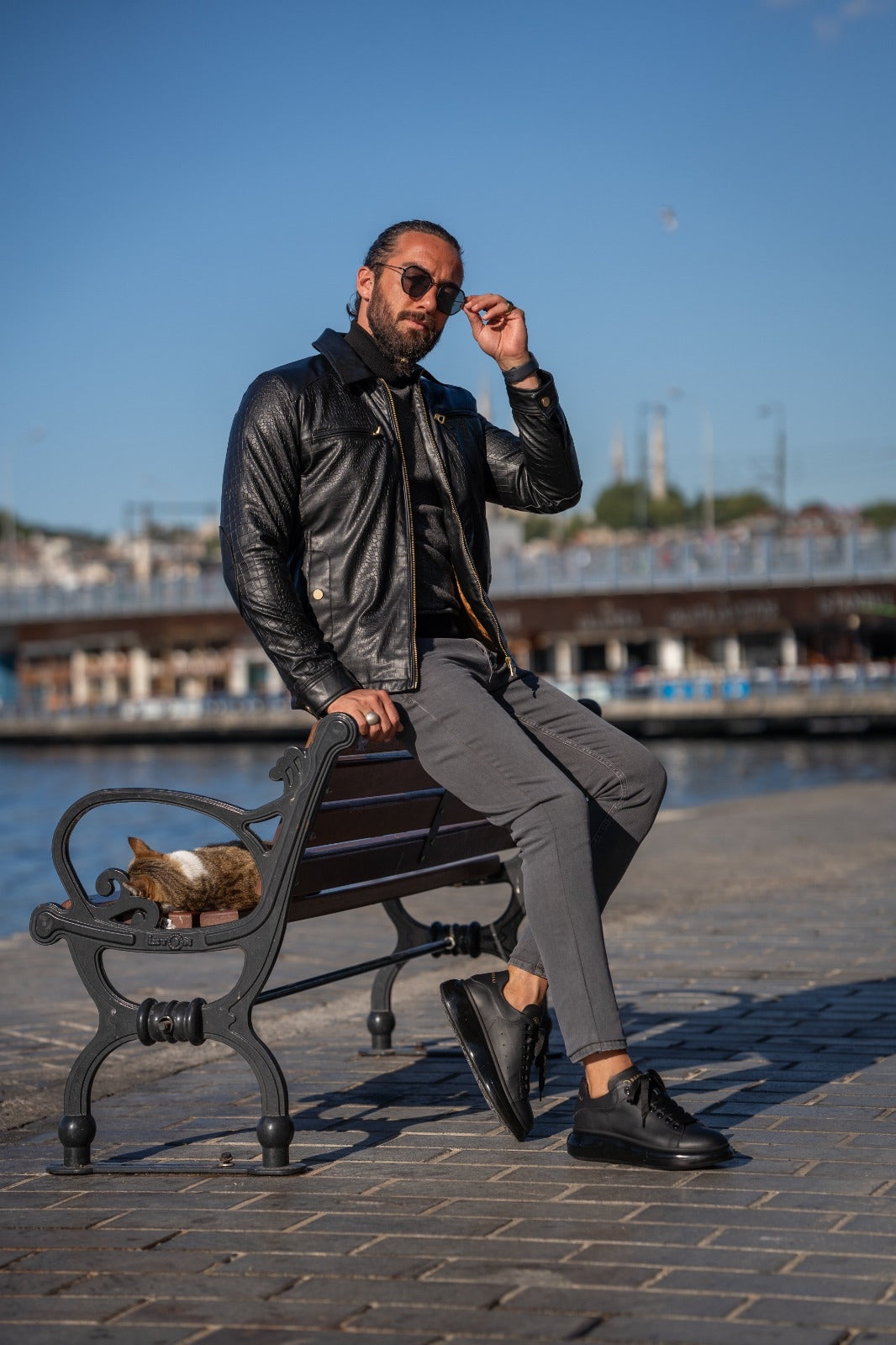 Paris Black Slim Fit Zipper Leather Jacket
