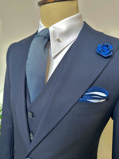 Navy Plaid Slim-Fit Suit 3-Piece VIOSSI