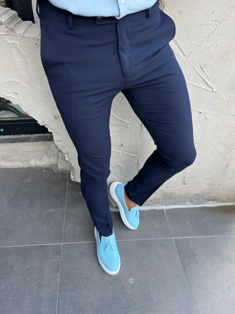 Lyon Navy Blue Slim Fit Pants - Stylish and Comfortable for Every Event BRABION Lyon Navy Blue Slim Fit Pants - Stylish and Comfortable for Every Event BRABION