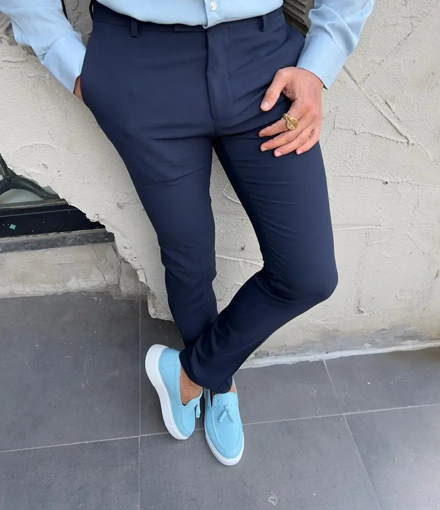 Lyon Navy Blue Slim Fit Pants - Stylish and Comfortable for Every Event BRABION Lyon Navy Blue Slim Fit Pants - Stylish and Comfortable for Every Event BRABION