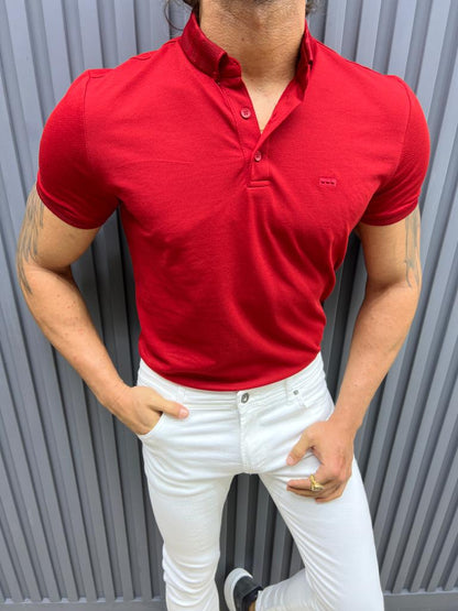 Evo Red Slim Fit Knitwear Polo T-Shirt