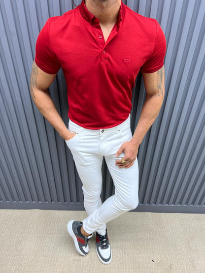 Evo Red Slim Fit Knitwear Polo T-Shirt