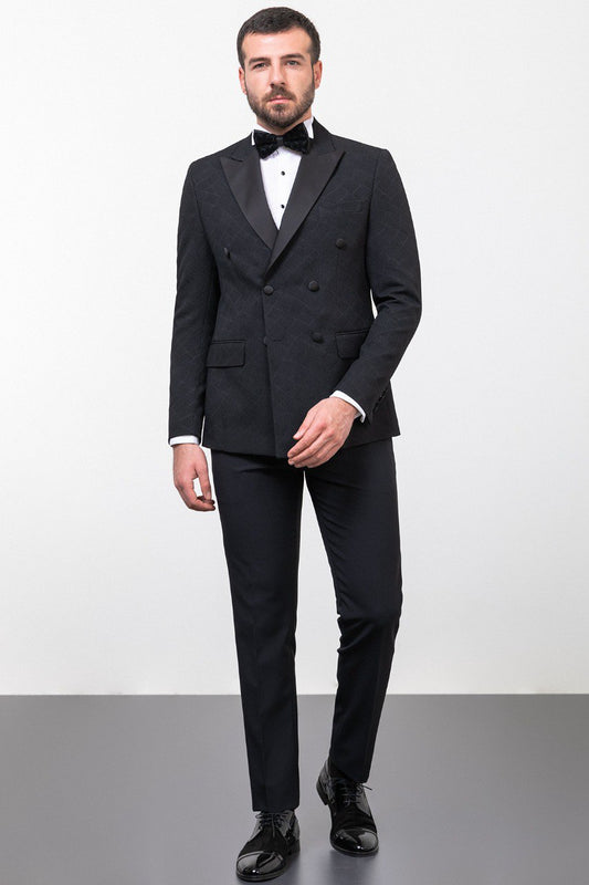 Brabion Rocco Black Slim Fit Double Breasted Tuxedo