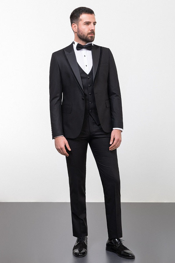 Brabion Rocco Black Slim Fit Peak Velvet Lapel Tuxedo