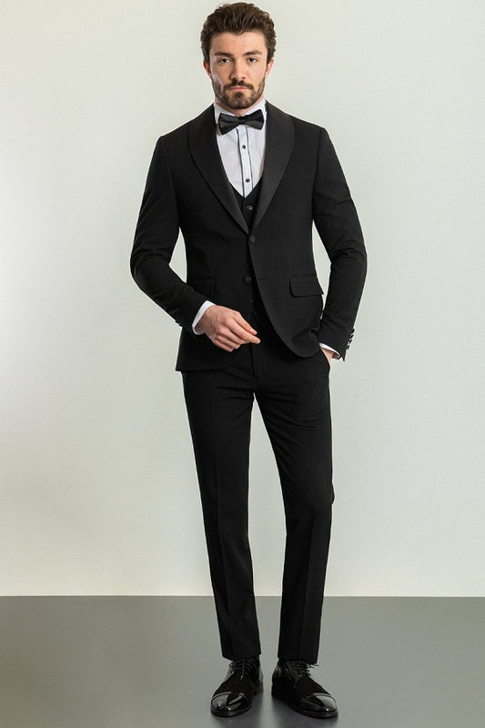 Brabion Rocco Black Slim Fit Shawl Lapel Tuxedo - Timeless Elegance for Formal Occasions