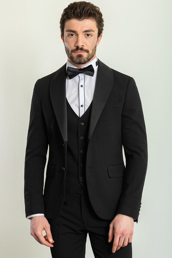 Brabion Rocco Black Slim Fit Shawl Lapel Tuxedo