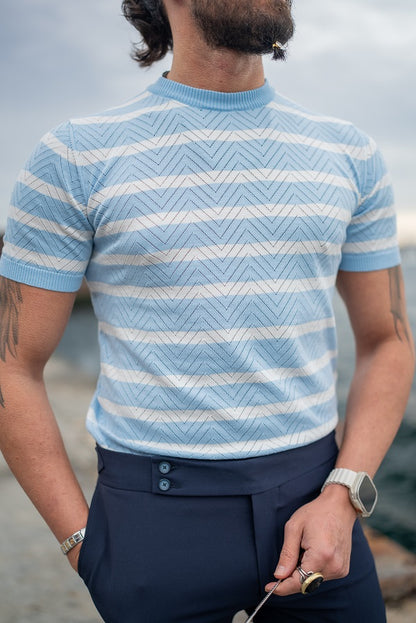 Brabion Sorento Blue Crewneck Striped T-Shirt