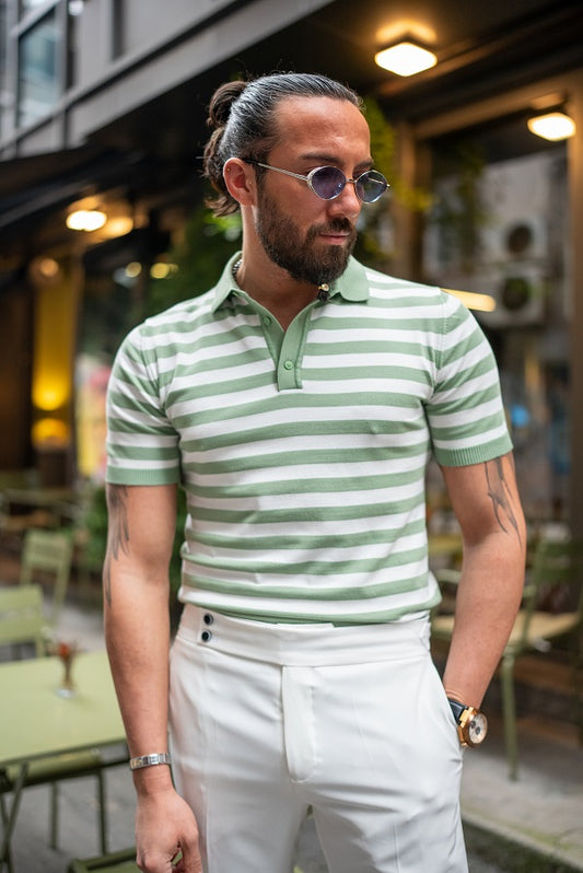 Brabion Sorento Green Striped Polo Shirt