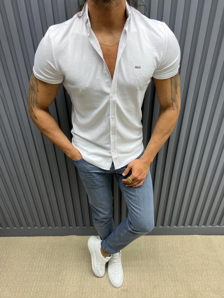 Evo White Slim Fit Short Sleeve Shirt