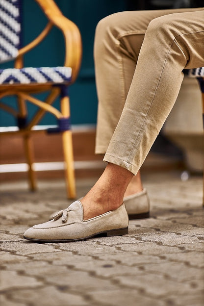 Brabion Levanzo Beige Suede Tassel Loafers