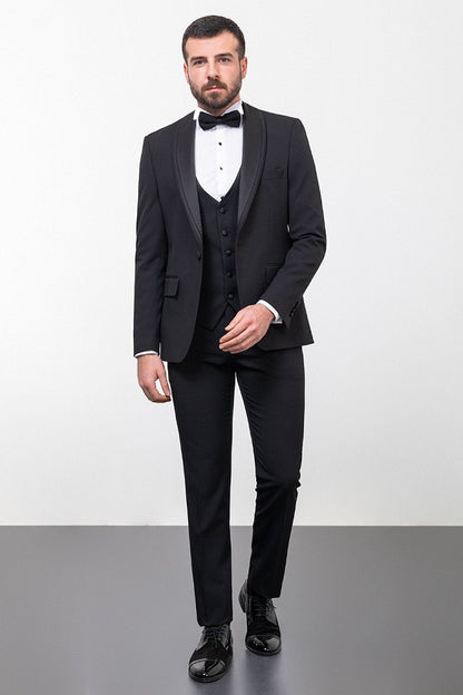 Brabion Luca Black Slim Fit Shawl Lapel Tuxedo