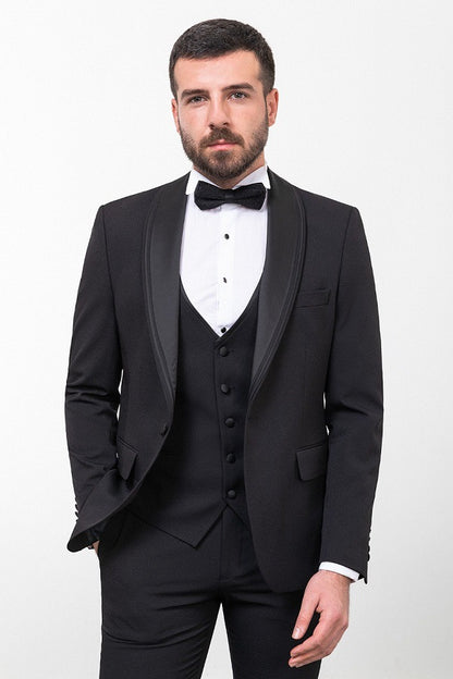 Brabion Luca Black Slim Fit Shawl Lapel Tuxedo