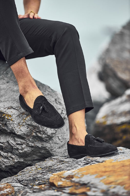 Brabion Levanzo Black Suede Tassel Loafers