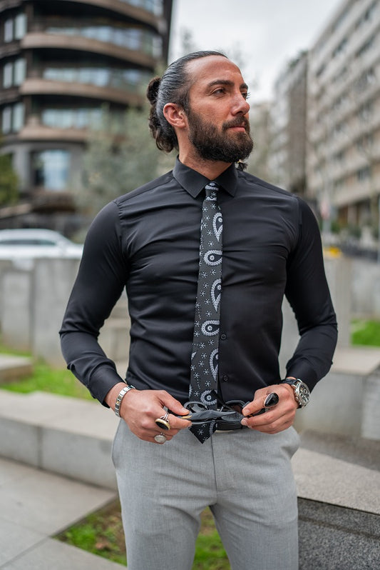 Brabion Massimo Black Slim Fit Cotton Formal Shirt