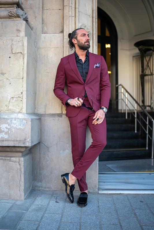 Brabion Massimo Burgundy Slim Fit 2 Piece Suit