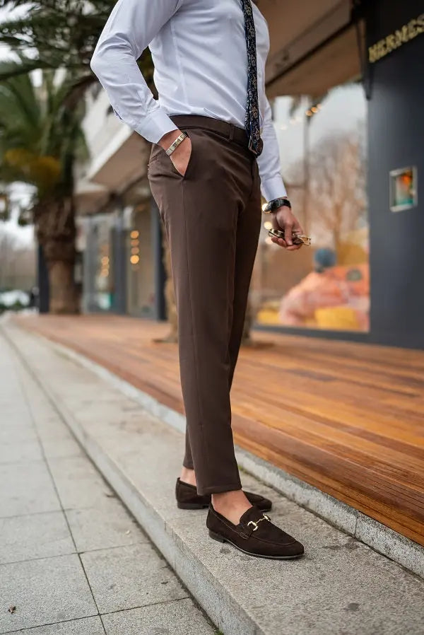 Versatile Dark Brown Slim Fit Chino Pants for Men BRABION Versatile Dark Brown Slim Fit Chino Pants for Men BRABION