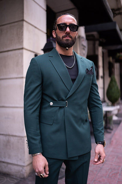 Brabion Massimo Green Slim Fit 2 Piece Double Breasted Buckle Suit