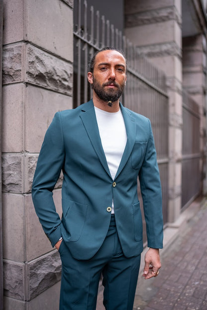 Brabion Massimo Teal Green Slim Fit 2 Piece Notch Lapel Suit
