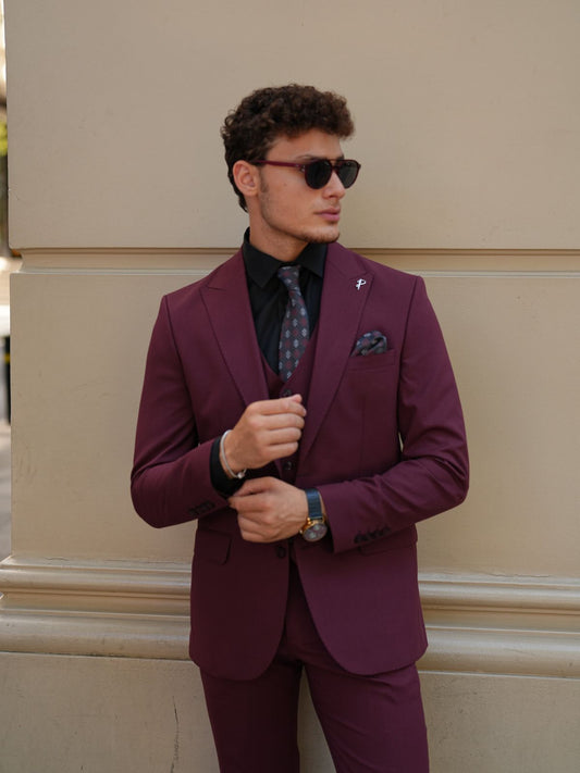 Claret Red Italian Suit - 3-Piece Slim Fit