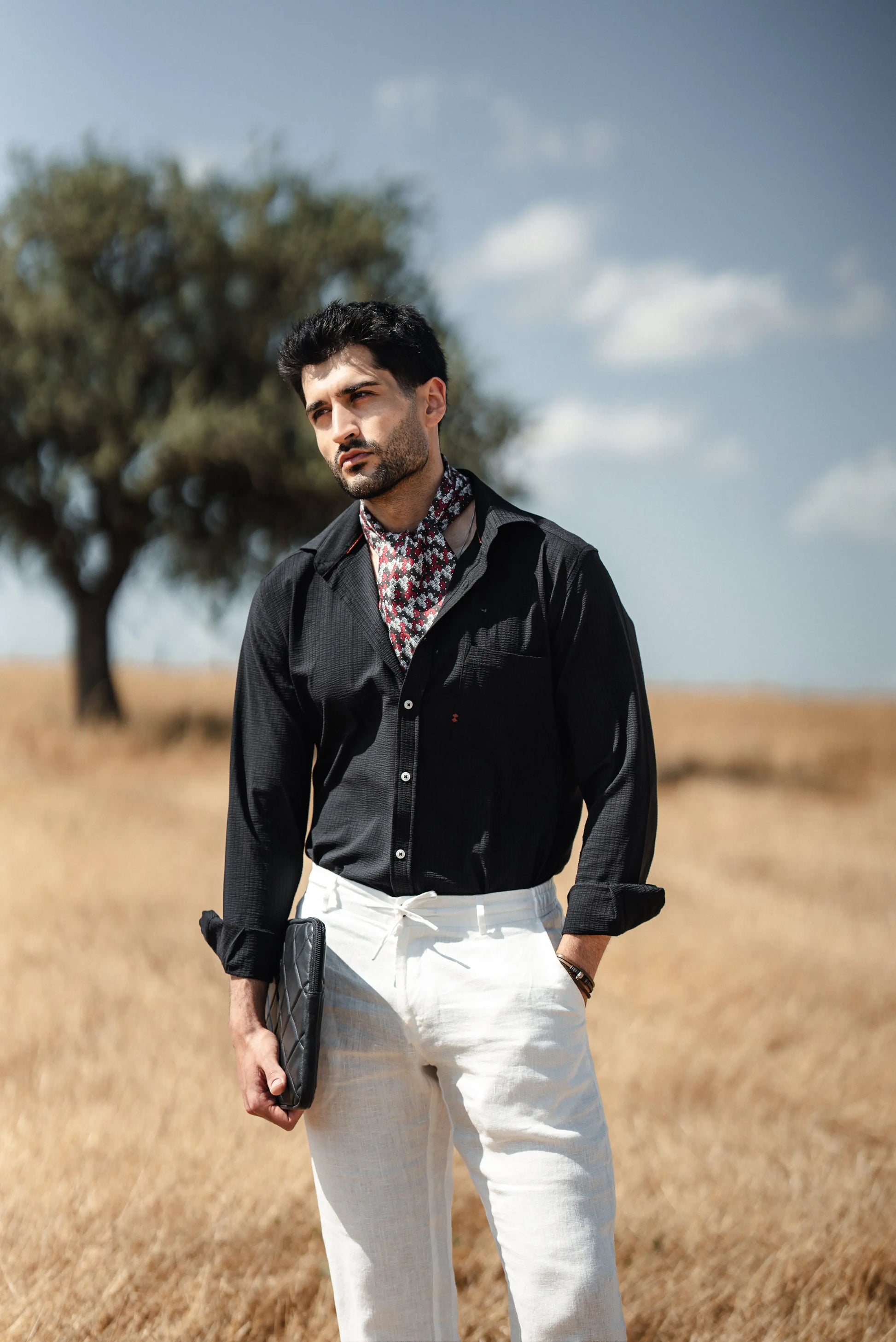 Mykonos Black Linen Button-Down Slim Fit Shirt