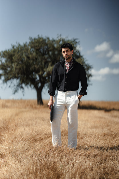 Mykonos Black Linen Button-Down Slim Fit Shirt