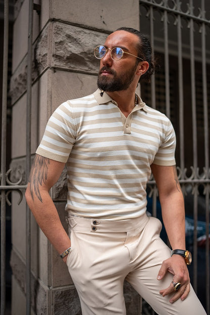 Brabion Sorento Beige Striped Polo Shirt