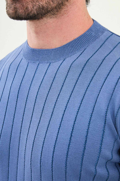 Men’s Blue Ribbed Slim Fit Sweater