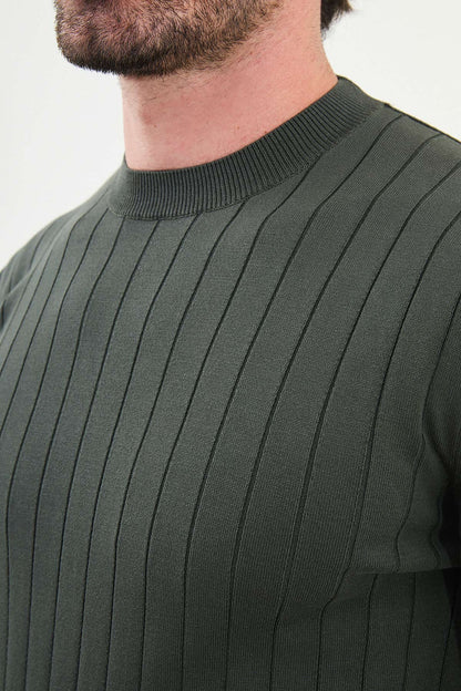 Men’s Khaki Green Ribbed Slim Fit Sweater